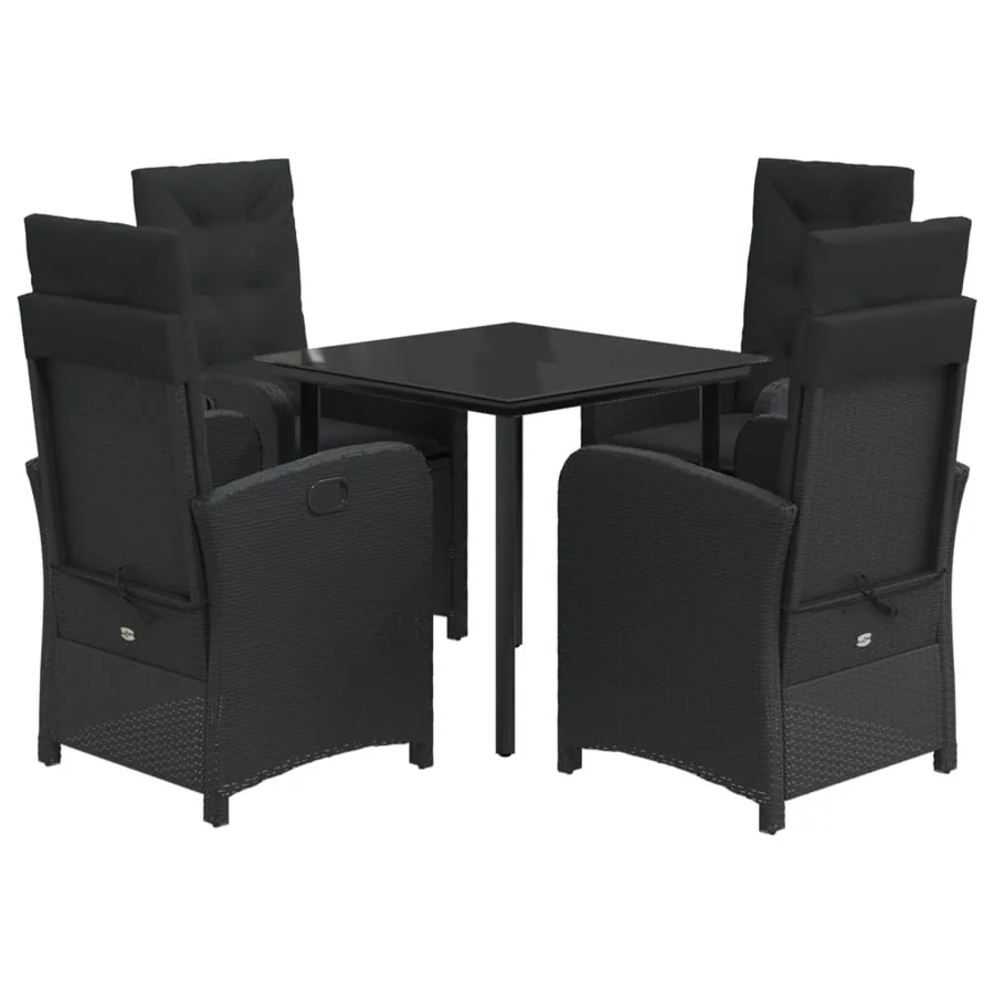 Ensemble à manger de jardin coussins 5pcs Noir Résine tressée - 2