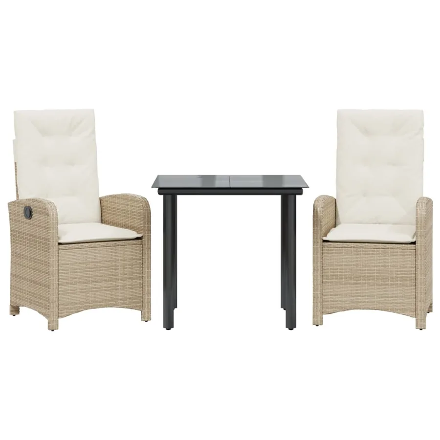 Ensemble à manger de jardin et coussins 3 pcs Beige poly rotin - 2