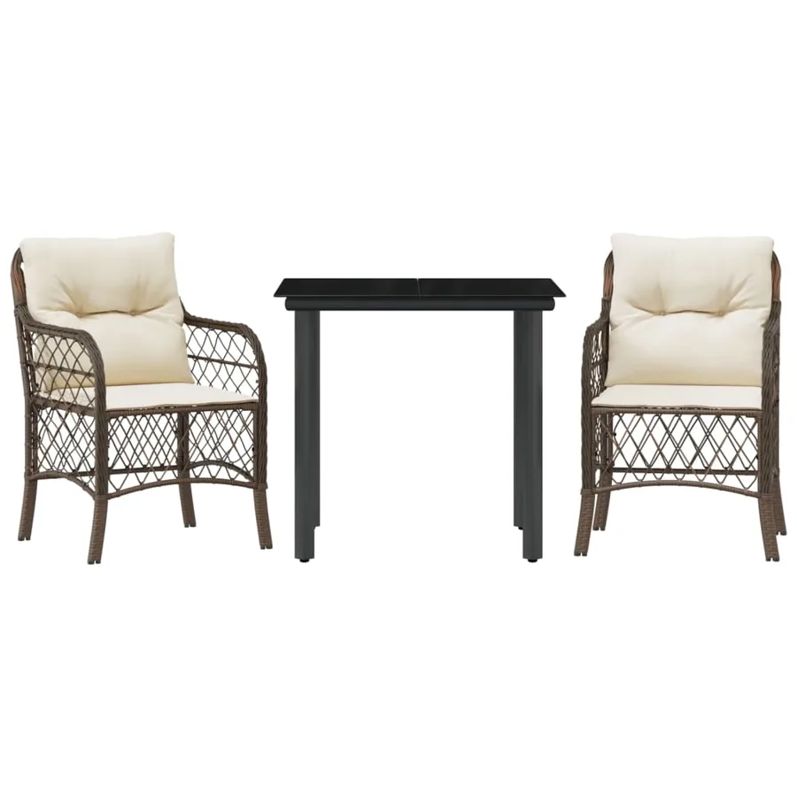 Ensemble de bistro 3 pcs avec coussins marron résine tressée - 2