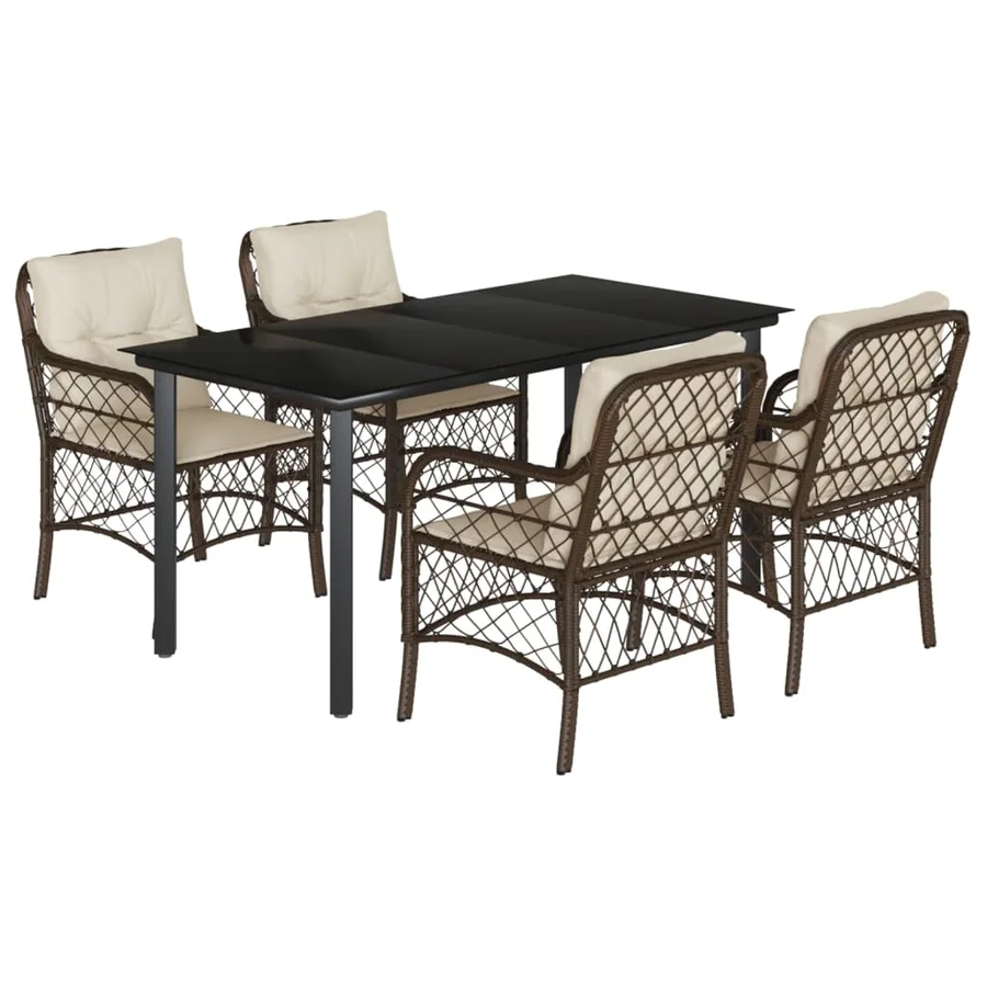 Ensemble à manger de jardin 5 pcs et coussins marron poly rotin - 2