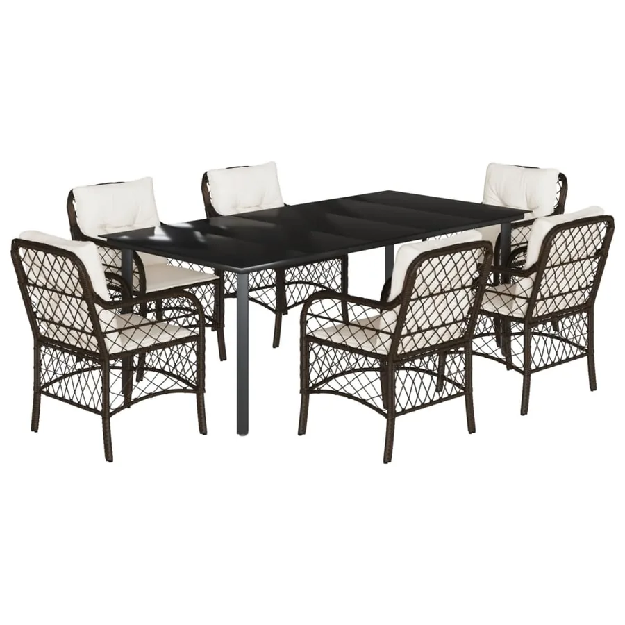 Ensemble à manger de jardin et coussins 7 pcs marron rotin - 2