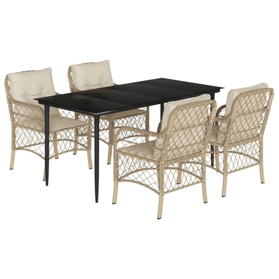 Ensemble à manger de jardin avec coussins 5pcs Beige poly rotin - 2