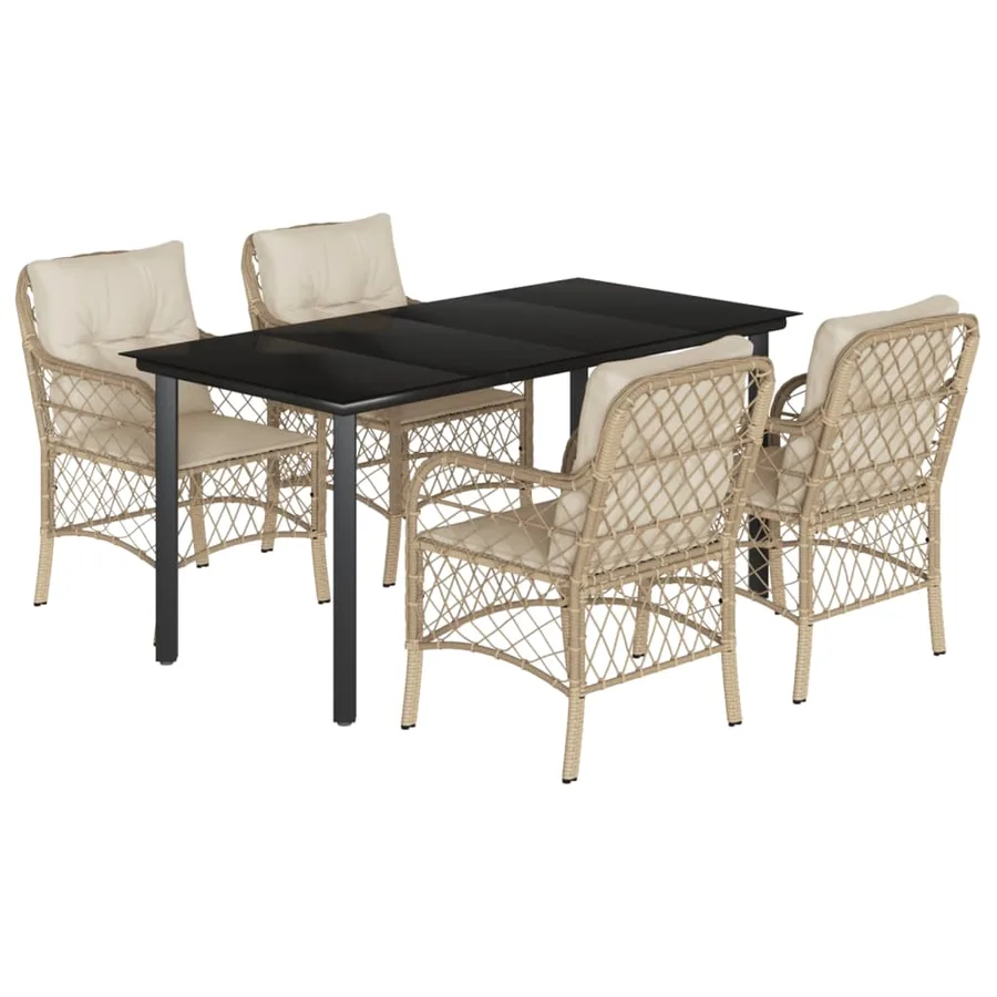 Ensemble à manger de jardin avec coussins 5pcs Beige poly rotin - 2