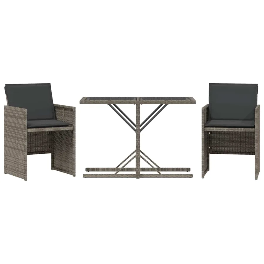 Ensemble de bistro 3 pcs avec coussins gris résine tressée - 2