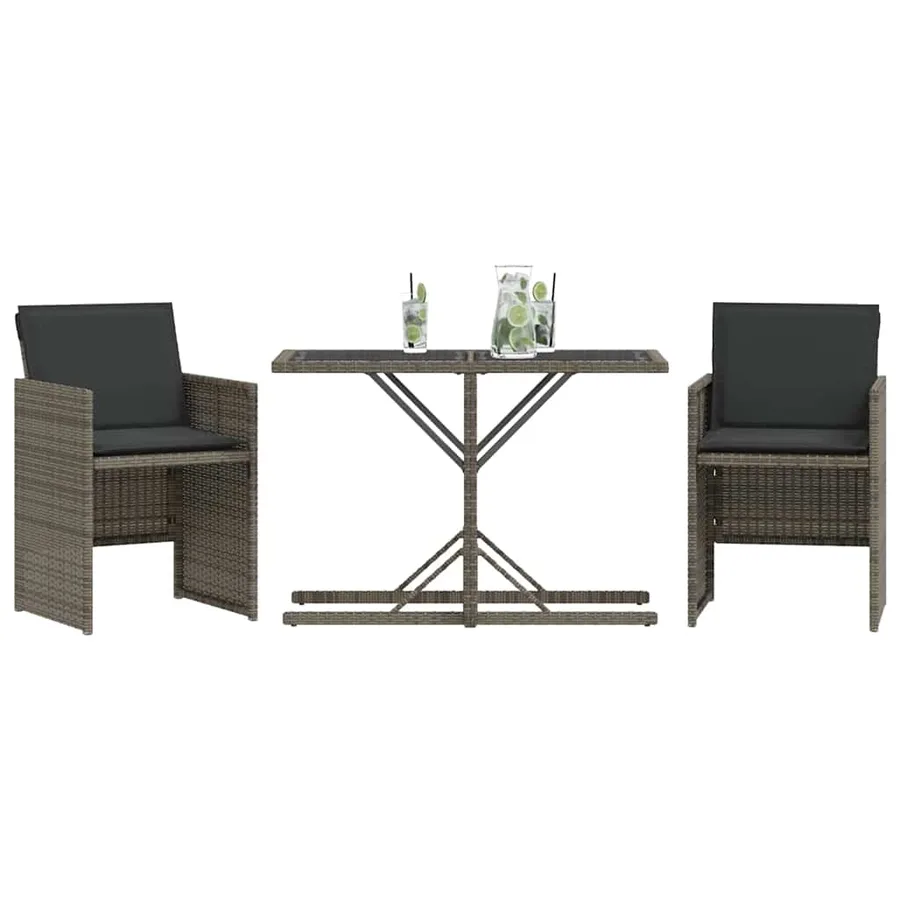 Ensemble de bistro 3 pcs avec coussins gris résine tressée - 3