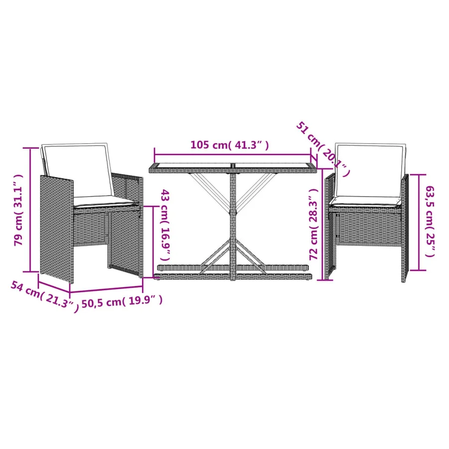 Ensemble de bistro 3 pcs avec coussins beige résine tressée - 11