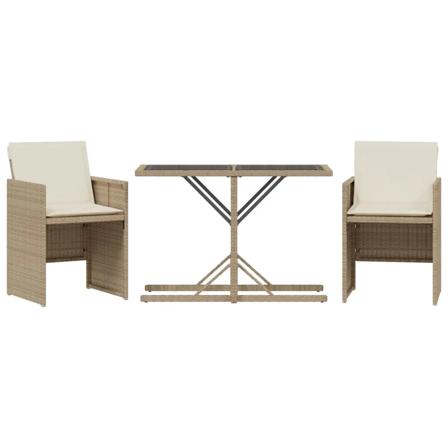 Ensemble de bistro 3 pcs avec coussins beige résine tressée - 2