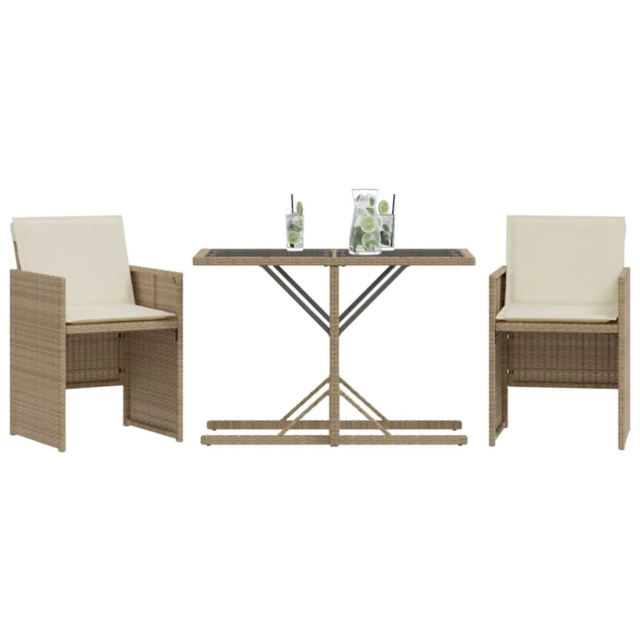 Ensemble de bistro 3 pcs avec coussins beige résine tressée - 3
