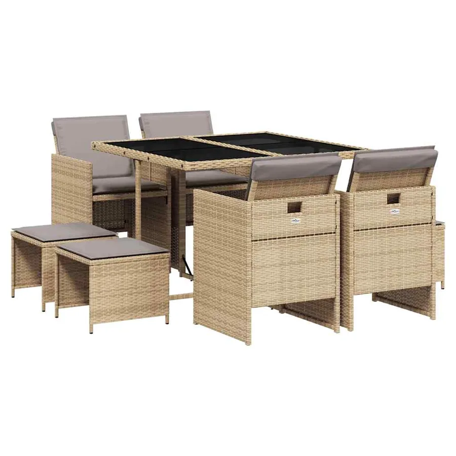 Ensemble à manger de jardin et coussins 9 pcs mélange beige - 2