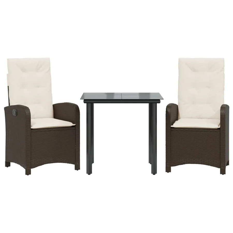 Ensemble à manger de jardin 3 pcs et coussins marron poly rotin - 2