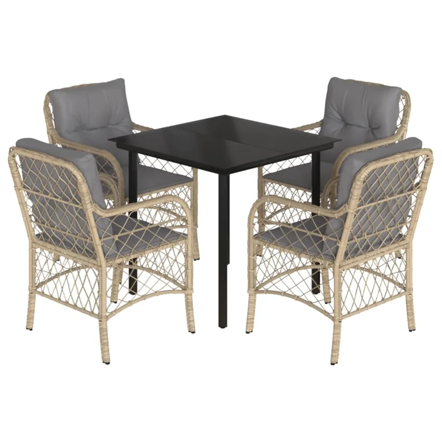 Ensemble à manger de jardin coussins 5 pcs mélange beige rotin - 2