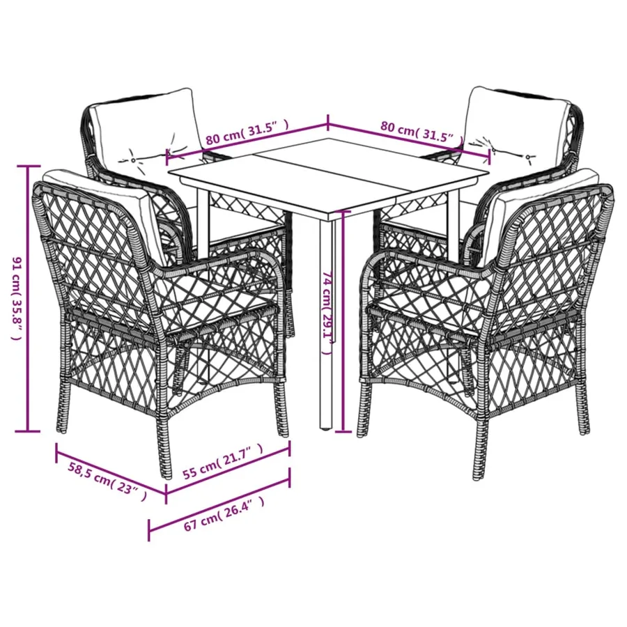 Ensemble à manger de jardin coussins 5 pcs mélange beige rotin - 7