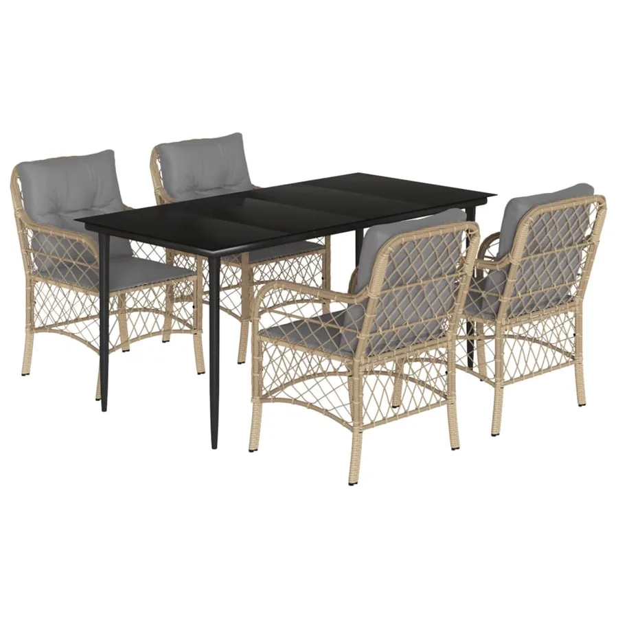 Ensemble à manger de jardin coussins 5 pcs mélange beige rotin - 2