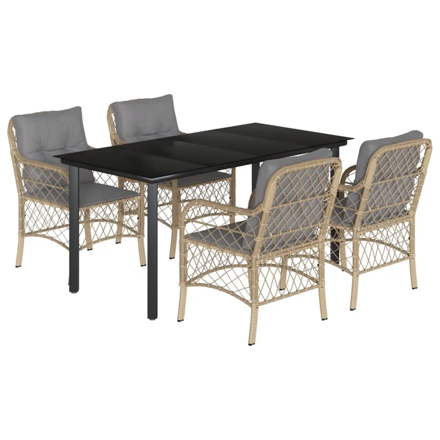 Ensemble à manger de jardin coussins 5 pcs mélange beige rotin - 2