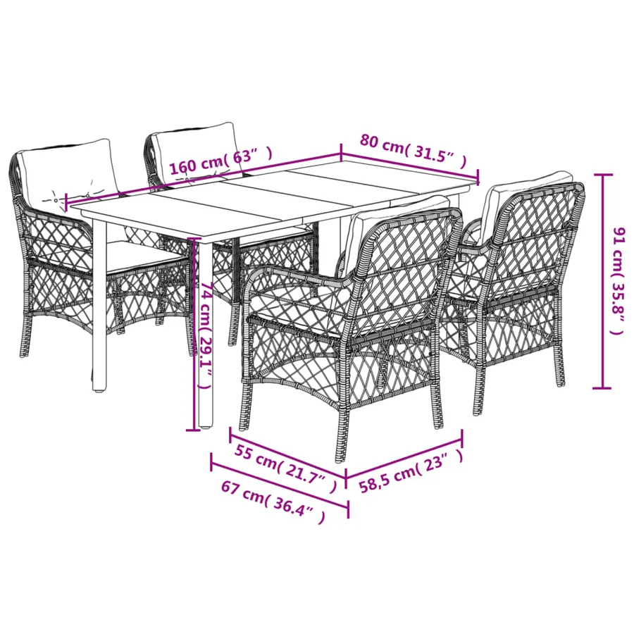 Ensemble à manger de jardin coussins 5 pcs mélange beige rotin - 7