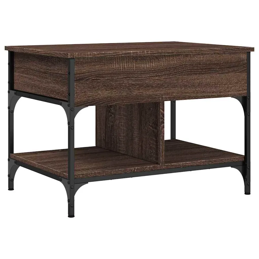 Table basse chêne marron 70x50x50 cm bois d'ingénierie et métal - 2