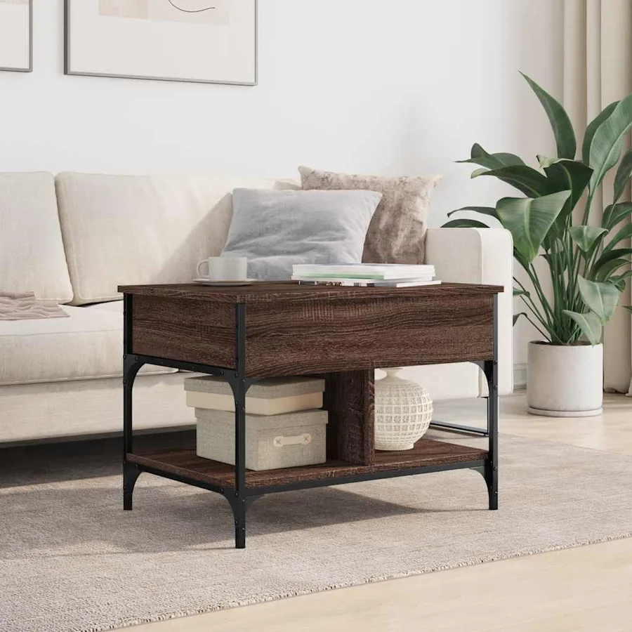 Table basse chêne marron 70x50x50 cm bois d'ingénierie et métal - 3