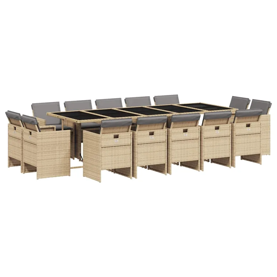 Ensemble à manger de jardin et coussins 15 pcs mélange beige - 2