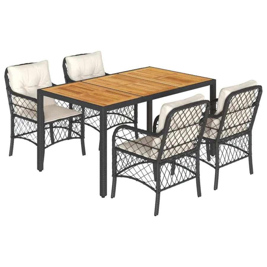 Ensemble à manger de jardin coussins 5pcs Noir Résine tressée - 2