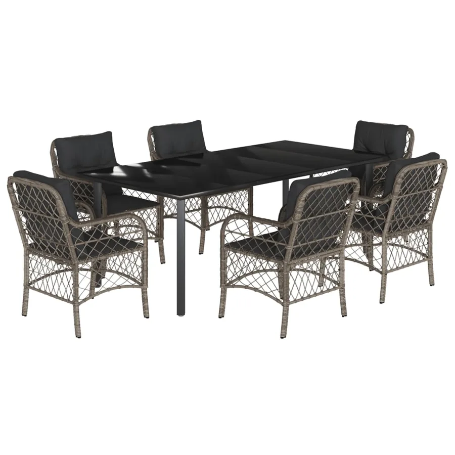 Ensemble à manger de jardin et coussins 7 pcs gris rotin - 2