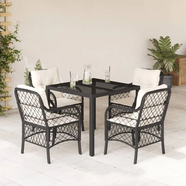 Ensemble à manger de jardin coussins 5pcs Noir Résine tressée
