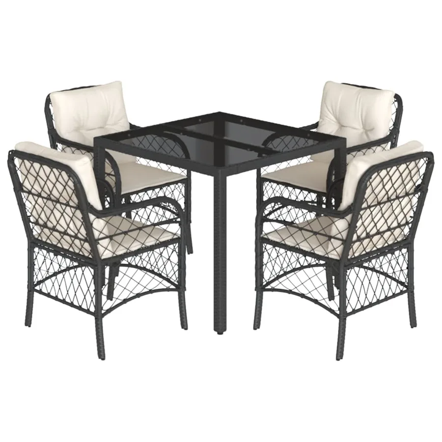 Ensemble à manger de jardin coussins 5pcs Noir Résine tressée - 2