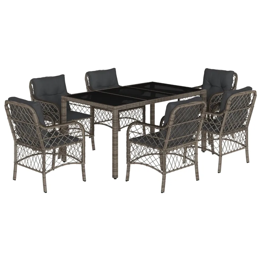 Ensemble à manger de jardin et coussins 7 pcs gris rotin - 2