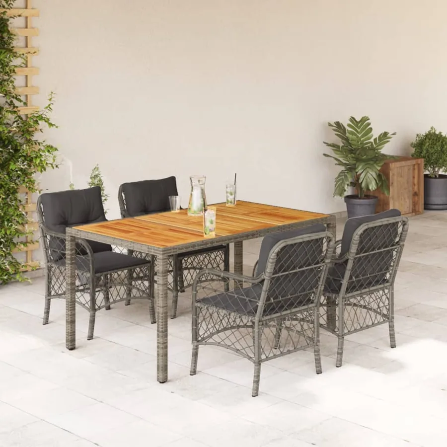 Ensemble à manger de jardin 5 pcs coussins gris résine tressée