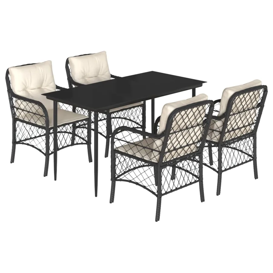 Ensemble à manger de jardin coussins 5pcs Noir Résine tressée - 2