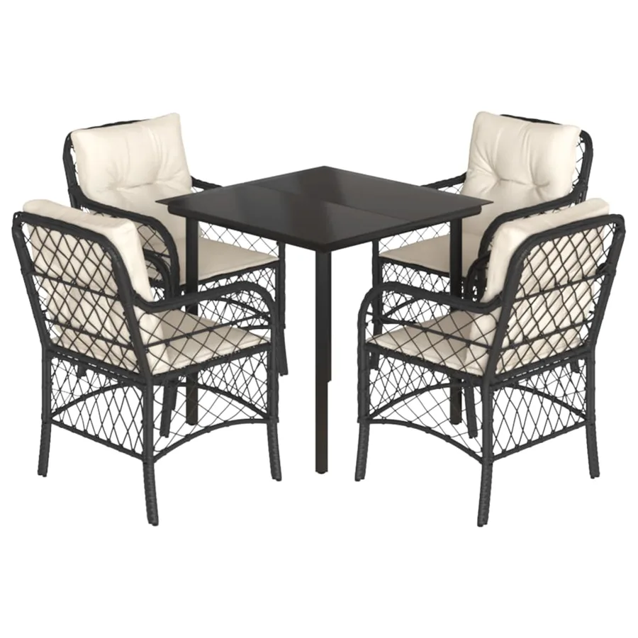 Ensemble à manger de jardin coussins 5pcs Noir Résine tressée - 2