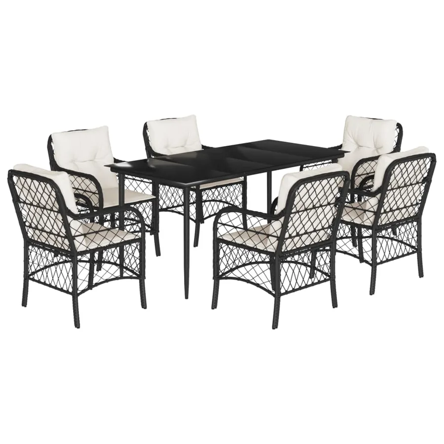 Ensemble à manger de jardin coussins 7pcs Noir Résine tressée - 2