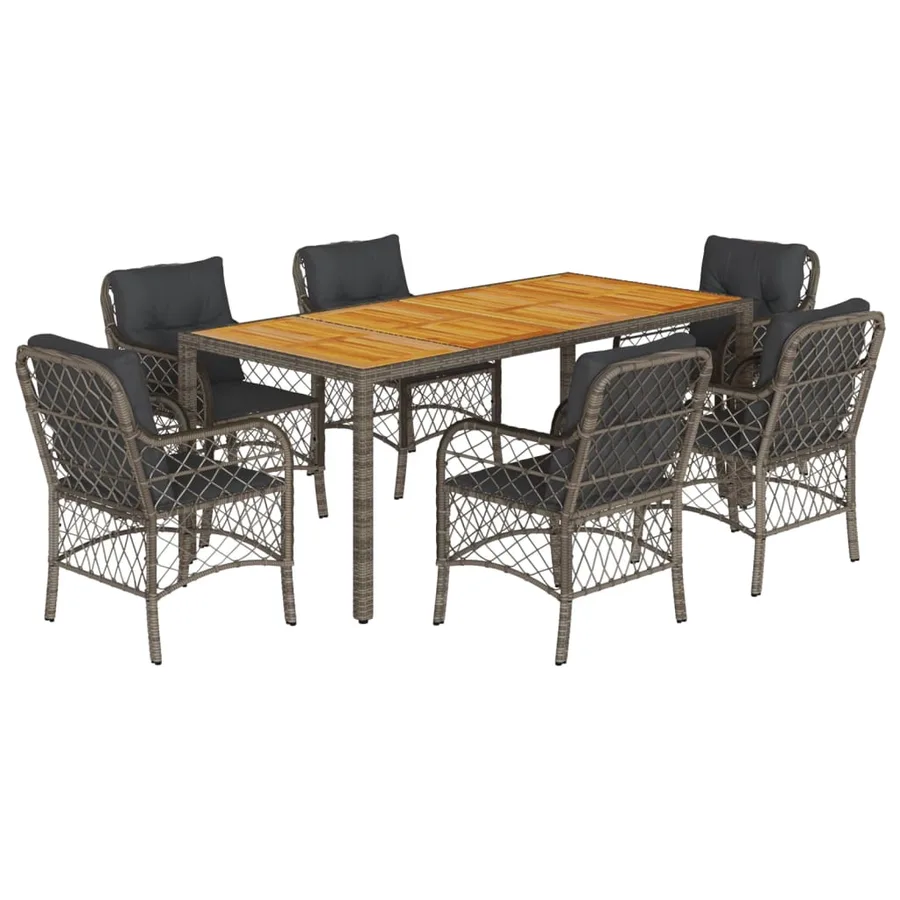 Ensemble à manger de jardin et coussins 7 pcs gris rotin - 2