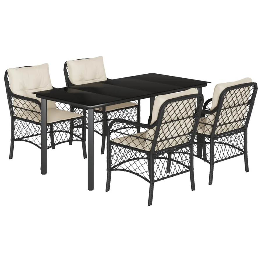 Ensemble à manger de jardin coussins 5pcs Noir Résine tressée - 2