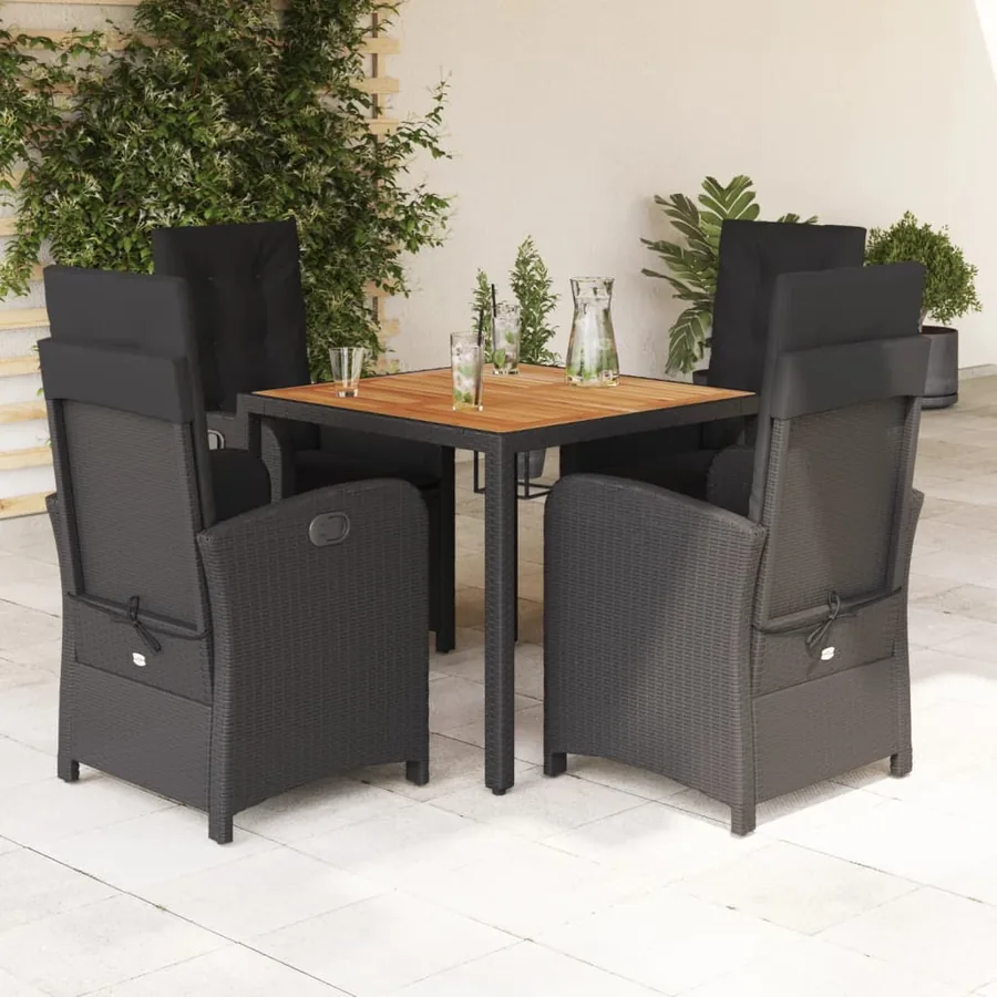 Ensemble à manger de jardin coussins 5pcs Noir Résine tressée