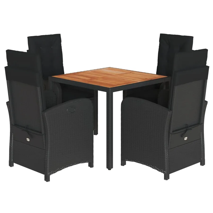 Ensemble à manger de jardin coussins 5pcs Noir Résine tressée - 2