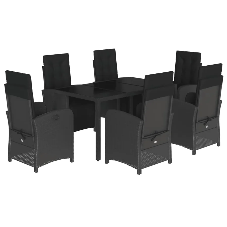 Ensemble à manger de jardin coussins 7pcs Noir Résine tressée - 2