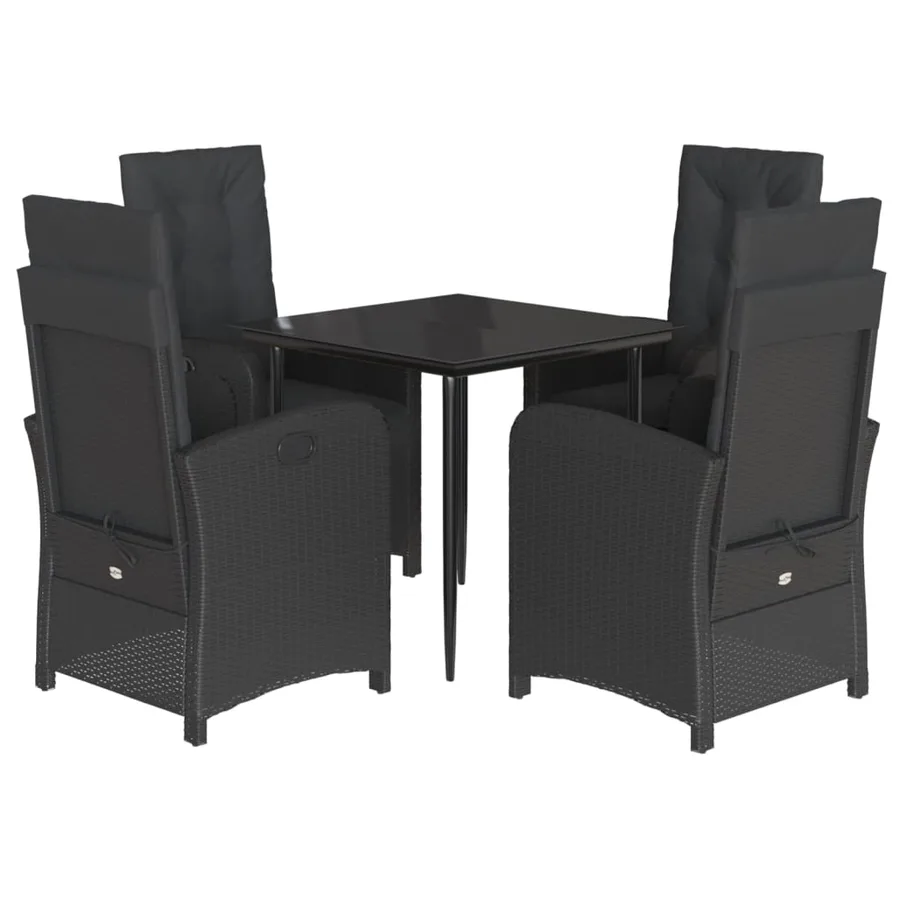 Ensemble à manger de jardin coussins 5pcs Noir Résine tressée - 2