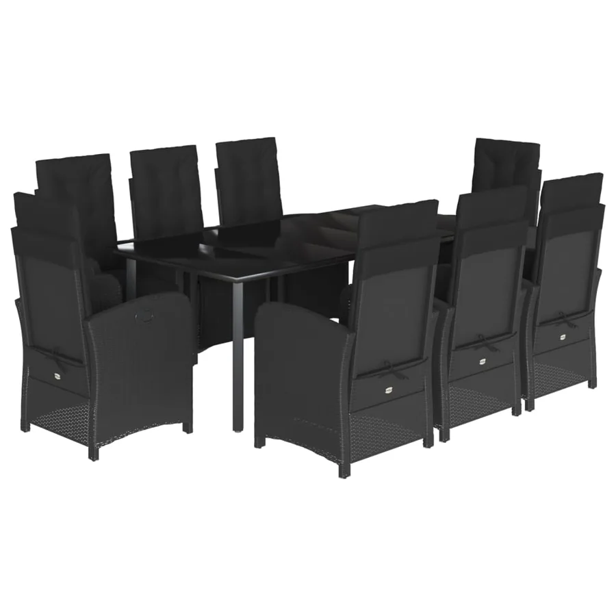 Ensemble à manger de jardin 9pcs coussins noir résine tressée - 2