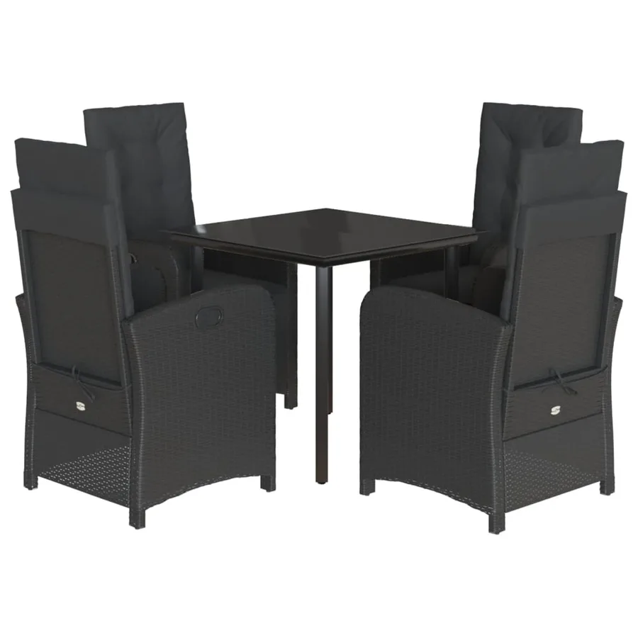 Ensemble à manger de jardin coussins 5pcs Noir Résine tressée - 2