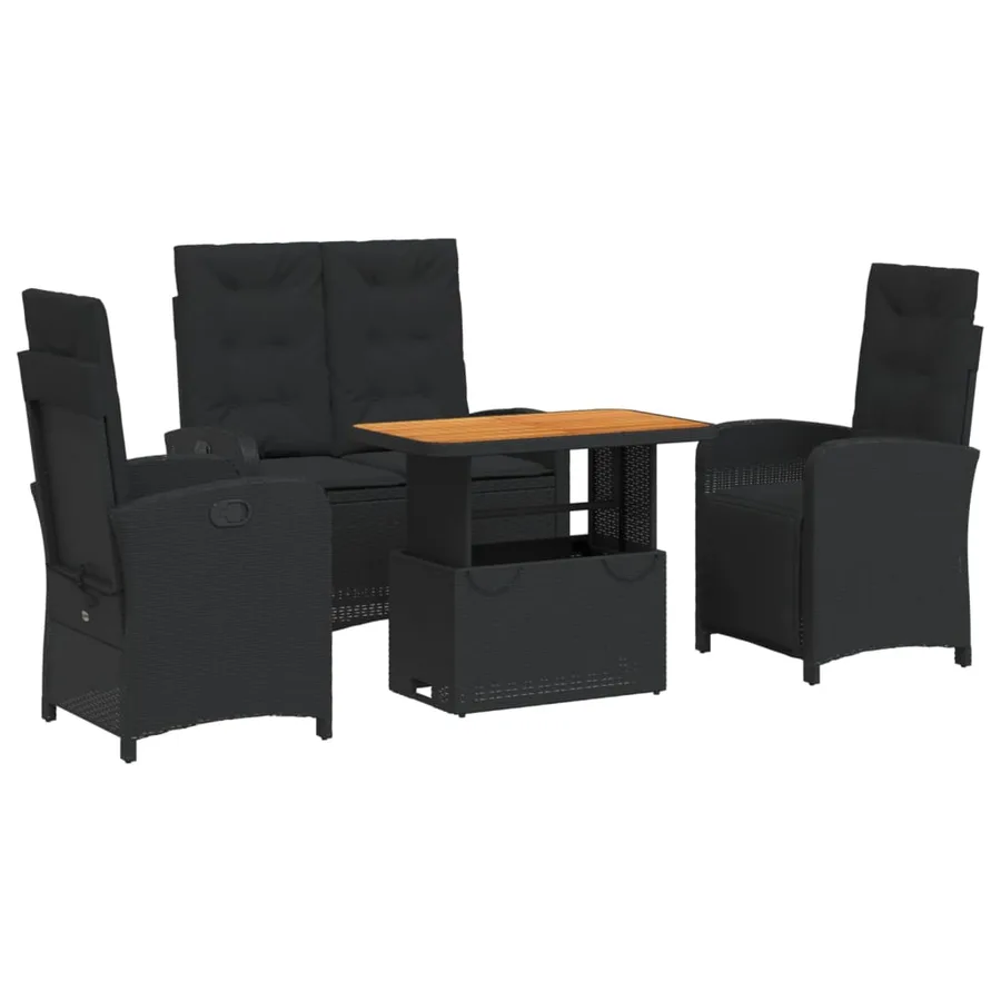 Ensemble à manger de jardin 4 pcs avec coussins noir - 2