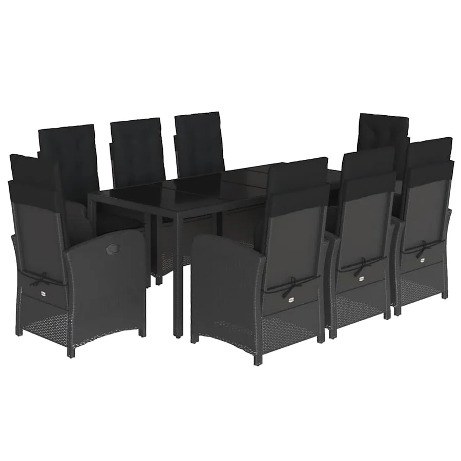 Ensemble à manger de jardin 9pcs coussins noir résine tressée - 2