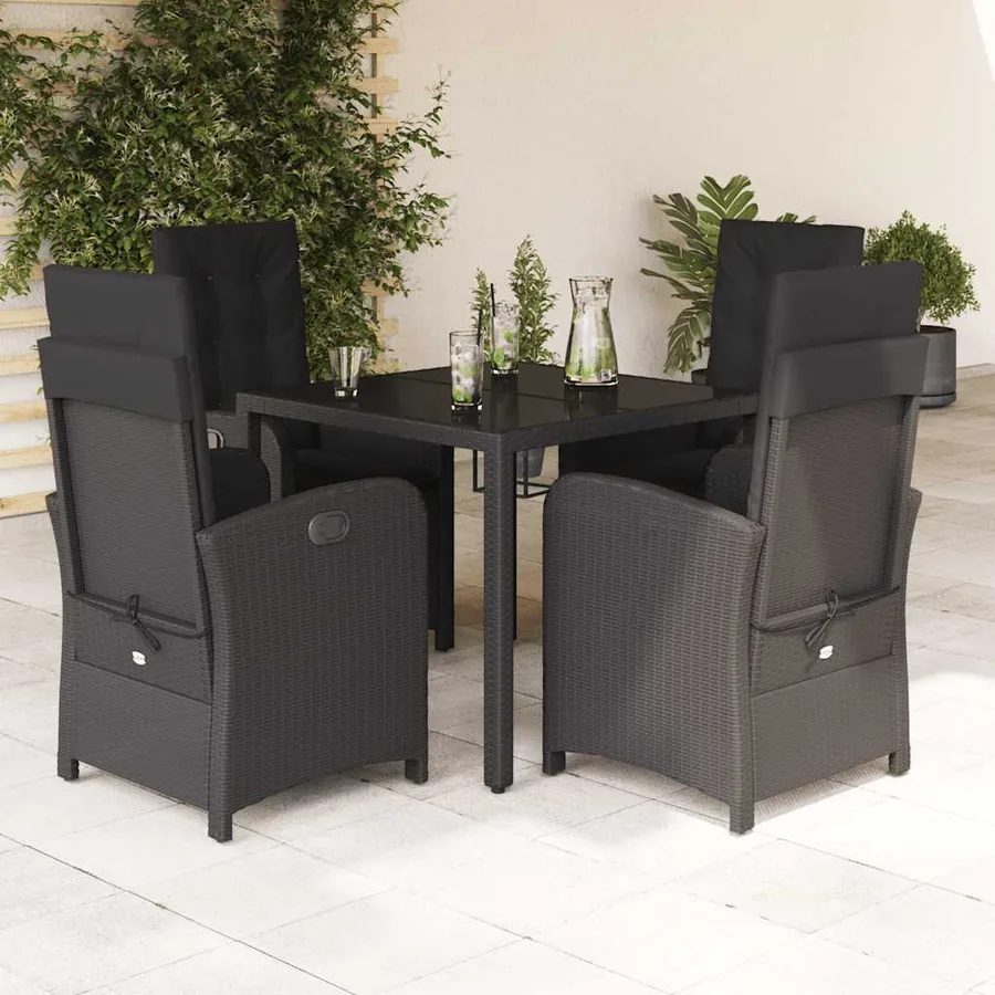Ensemble à manger de jardin coussins 5pcs Noir Résine tressée