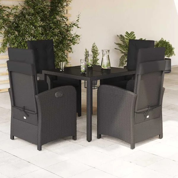 Ensemble à manger de jardin coussins 5pcs Noir Résine tressée