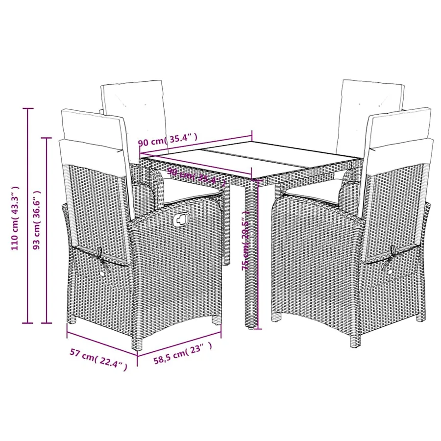 Ensemble à manger de jardin coussins 5pcs Noir Résine tressée - 12