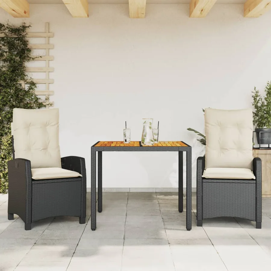 Ensemble à manger de jardin avec coussins 3 pcs Noir