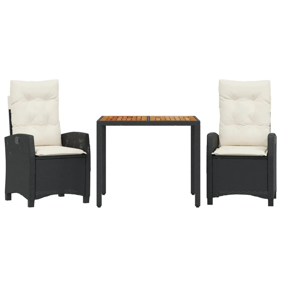 Ensemble à manger de jardin avec coussins 3 pcs Noir - 2