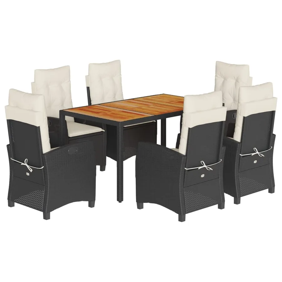 Ensemble à manger de jardin coussins 7pcs Noir Résine tressée - 2