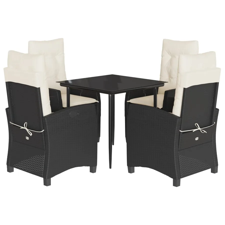 Ensemble à manger de jardin coussins 5pcs Noir Résine tressée - 2