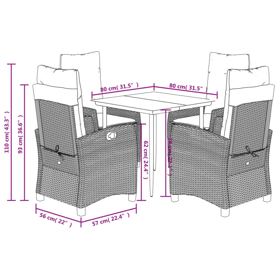 Ensemble à manger de jardin coussins 5pcs Noir Résine tressée - 9