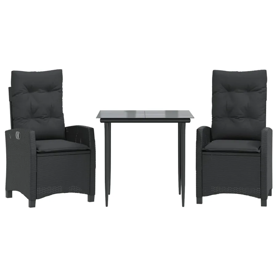 Ensemble à manger de jardin avec coussins 3 pcs Noir - 2